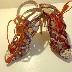 Snake skinned lace sandals BCBG